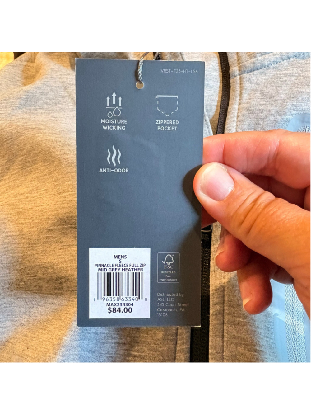 VRST Pinnacle Fleece Full Zip Hoodie Men's Small Gray Heather NWT MRSP $84 - Picture 4 of 4